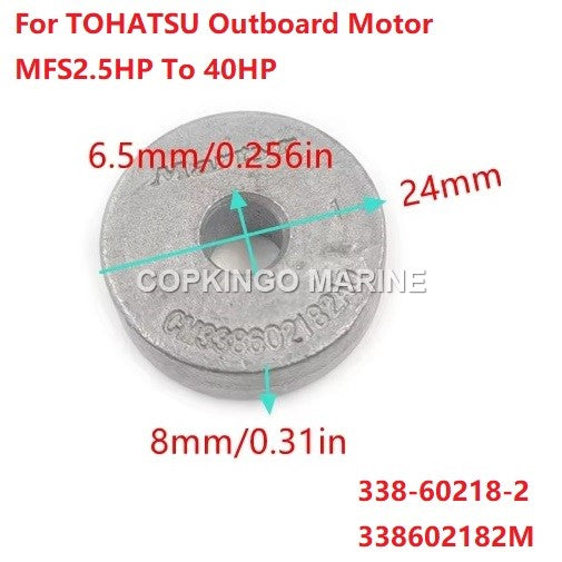 2Pcs Zinc Anode For TOHATSU Outboard Motor MFS2.5HP To 40HP 338-60218-2;338602182M