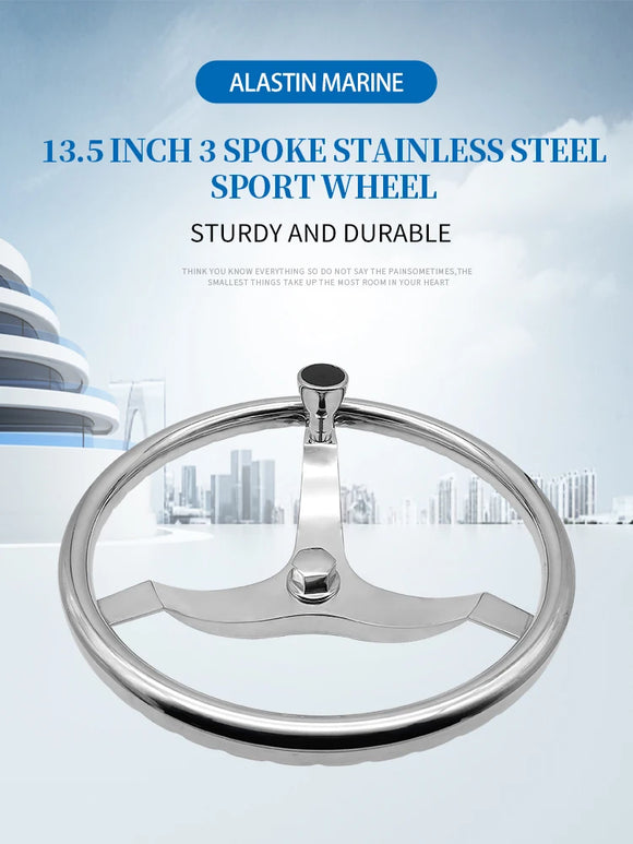 13.5 Inch 3 Spoke Mirror Polished Steering Wheel High Quality Stainless Steel Boat Yacht Steering Wheel Boat Accessories