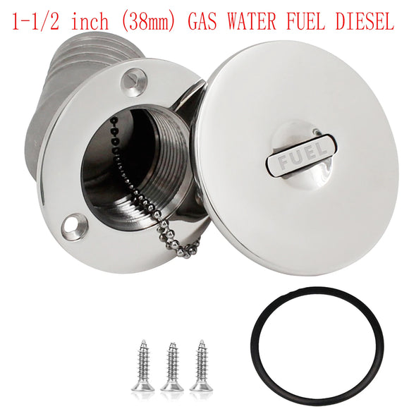 38mm Marine Boat Deck Fill Filler Tank Cap Angled Neck Fuel/Gas/Water/DEO Stainless Steel 316 Yacht RV Trucks Tractors