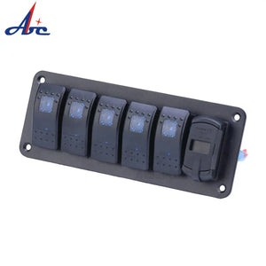 Waterproof Led Marine Boat Rocker Switch Panel 6 Gang Marine Switch