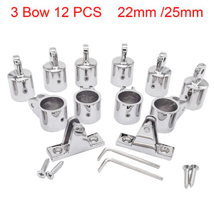 12PCS Boat Accessories Universal 3-Bow Bimini Top 316 Stainless Steel Marine Hardware Set Deck Hinge Jaw Slide Eye End Fitting