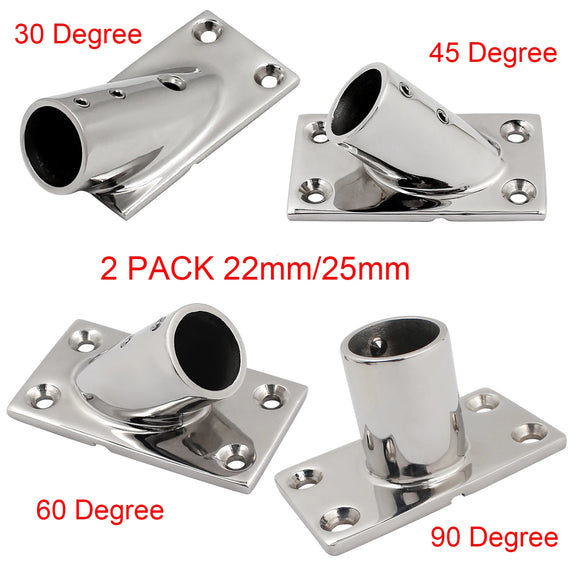 2 PCS Boat Hand Rail Fitting 30-90 Degree 22mm/25mm Stanchion Base Marine Stainless Steel 316